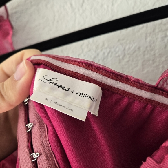 Lovers & Friends M Pink Floral Corset Crop Top Puff Sleeves - Picture 5 of 6